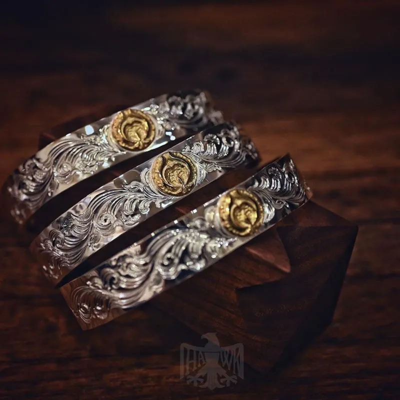 【HawK Vintage】Dear Blossom 手彫 唐草 點金 月牙唐草鷹 平打 手鐲 手環 B- 119