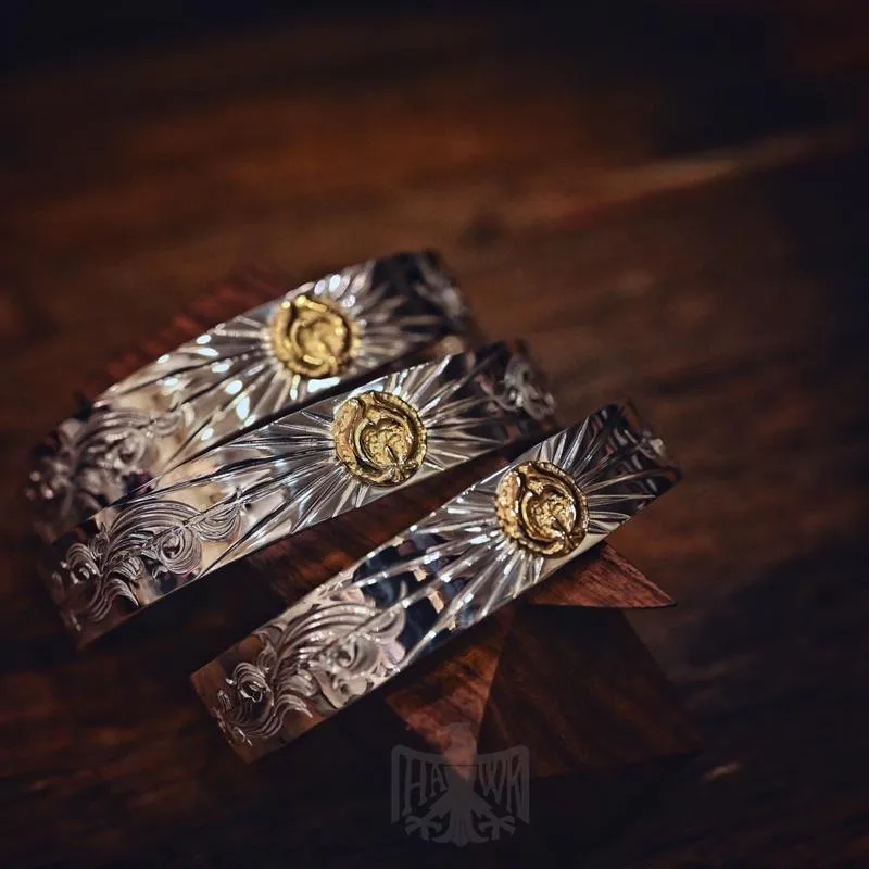 【HawK Vintage】Dear Blossom 手彫 旭日 點金 月牙鷹 唐草 平打 手鐲 手環 B- 120
