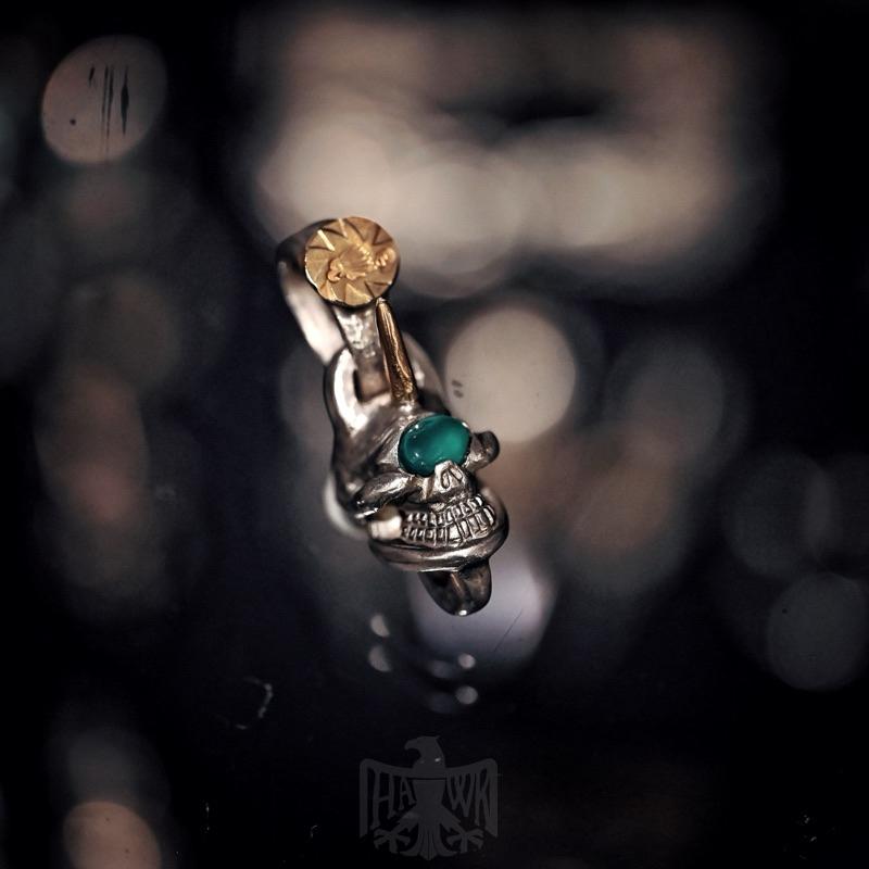 【Hawk Vintage】 《Stop Light Co 高山隆》手敲 金角 綠眼 大環 大點金 骷髏 頭 吊墜