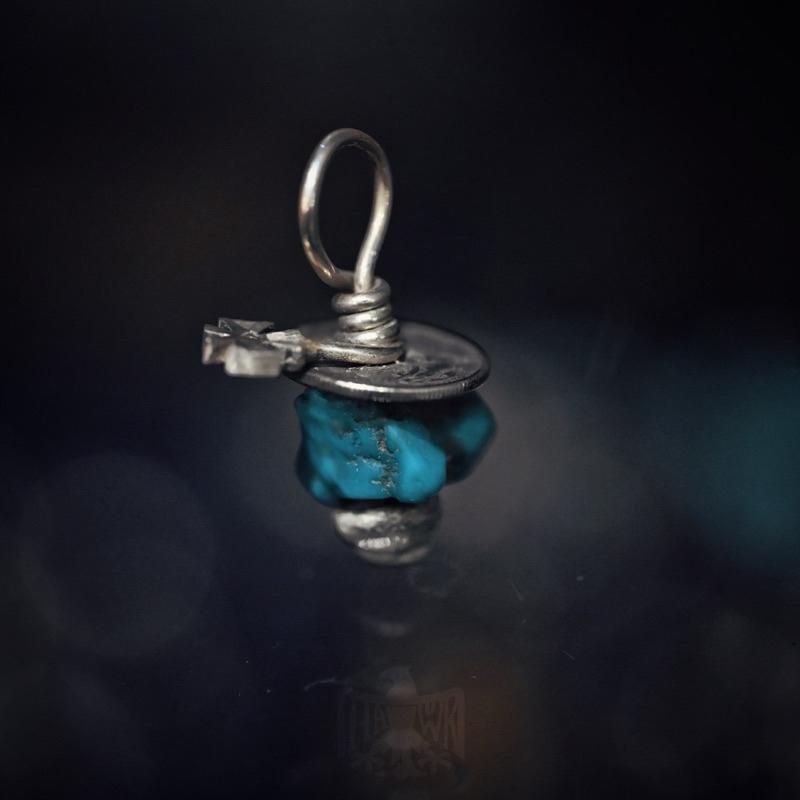 【Hawk Vintage】 《Stop Light Co 高山隆》 手敲 銀十字 銀幣 纏繞 松石 項鍊 吊墜