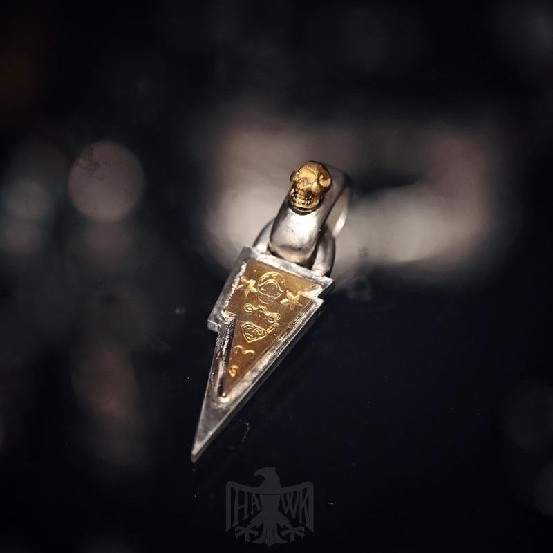 【Hawk Vintage】 《Stop Light Co 高山隆》手敲 大環 骷髏 點金 金閃電 銀牌 項鍊 吊墜