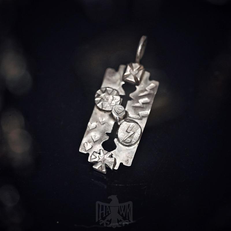 【Hawk Vintage】 《Stop Light Co 高山隆》手敲 滿配 銀 十字 雙點銀 刀片 項鍊 吊墜