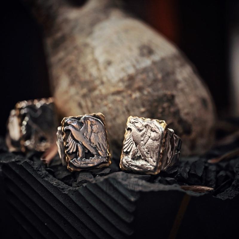 【Hawk Vintage】Nishi HandMade 內山裕司 手彫 銀幣 老鷹 墨西哥 戒指 黃銅 銀飾