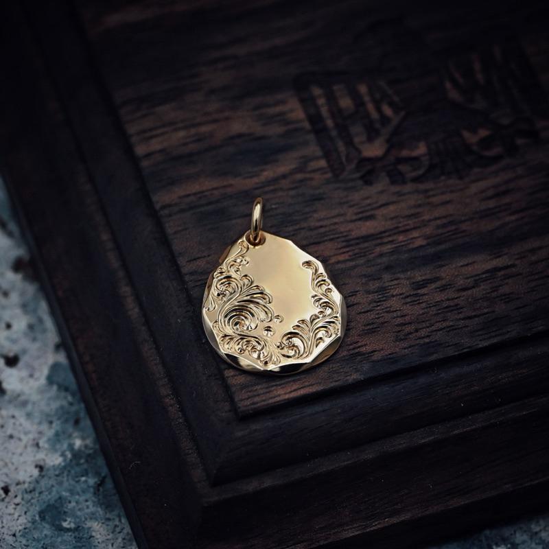 【Hawk Vintage】日本手造 Jinny's 國本正典 唐草 中金牌  金餅 項鍊 吊墜