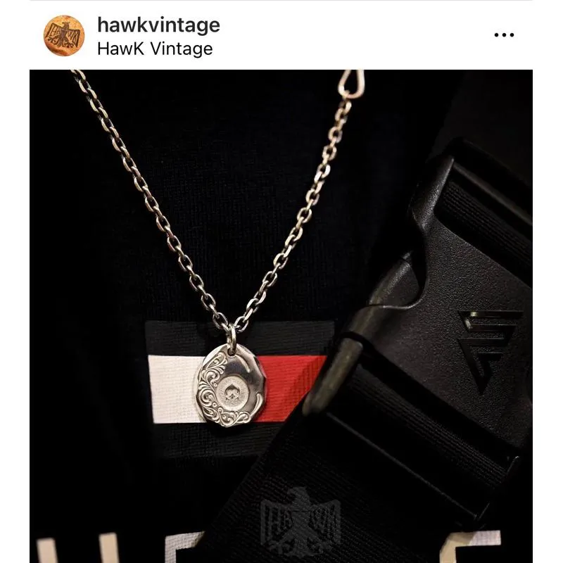 【Hawk Vintage】日本手造 Jinny's 國本正典 唐草 鷹戳 小本雕 銀餅 項鍊 吊墜