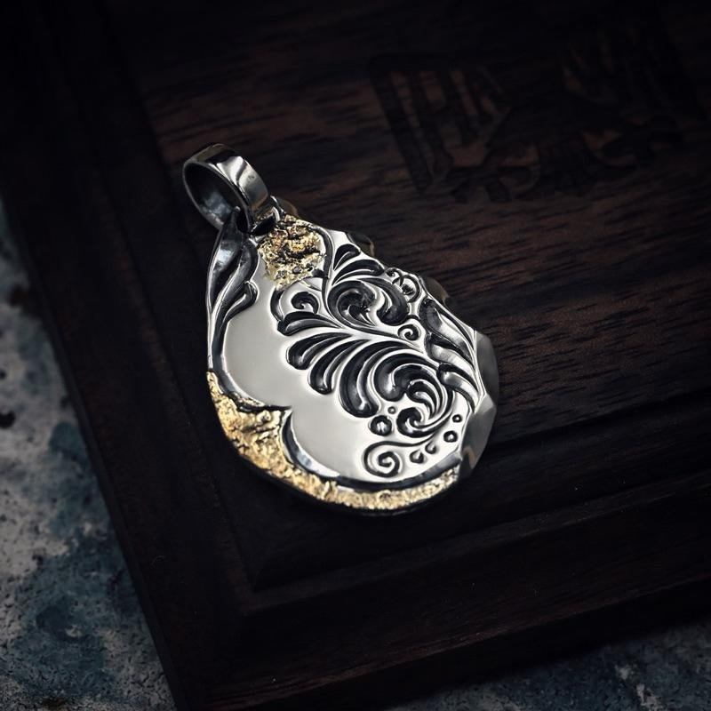 【Hawk Vintage】日本手造 Jinny's 國本正典 鎏金 唐草 飛鷹 本雕 銀餅 項鍊 吊墜