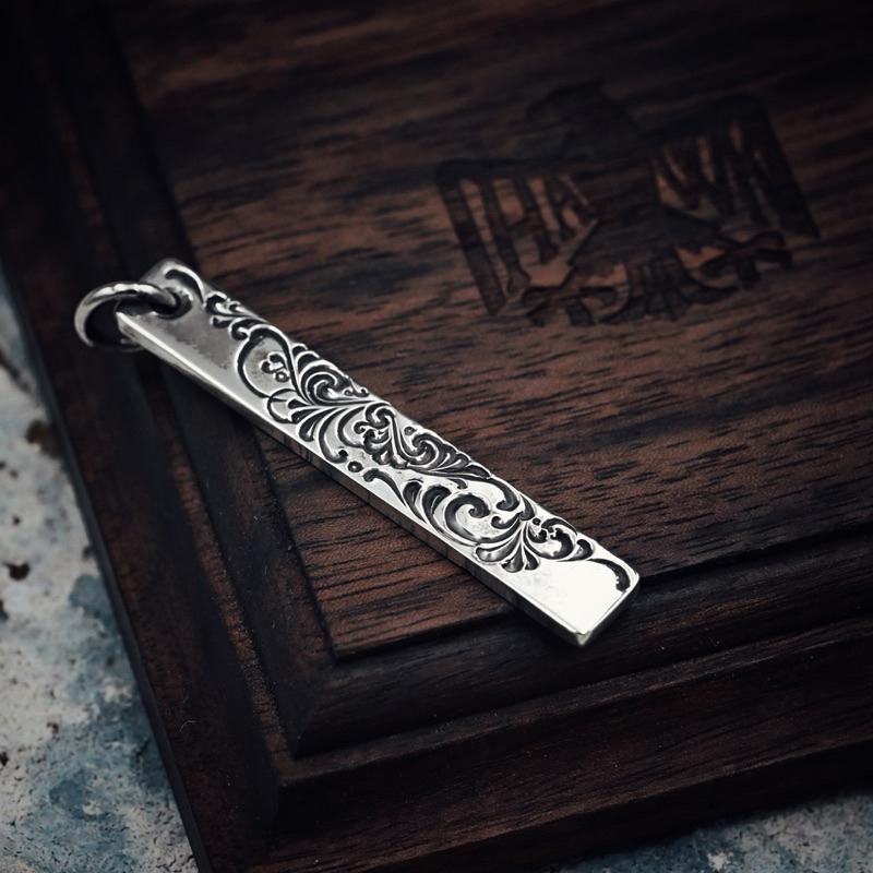 【Hawk Vintage】日本手造 Jinny's 國本正典 唐草 銀牌 銀柱 項鍊 吊墜