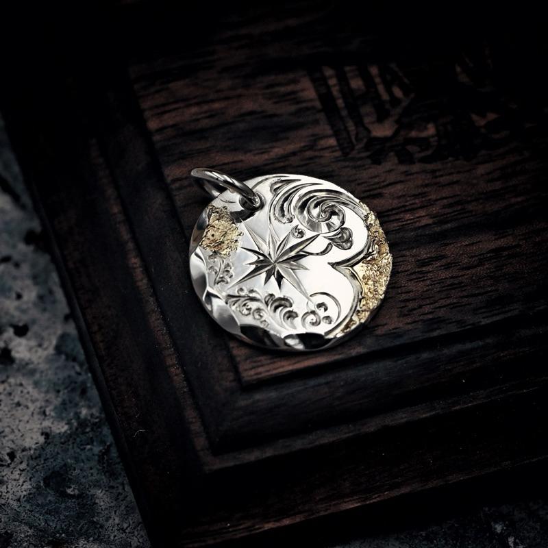 【Hawk Vintage】日本手造 Jinny's 國本正典  鎏金 唐草 飛鷹 本雕 銀餅 項鍊 吊墜