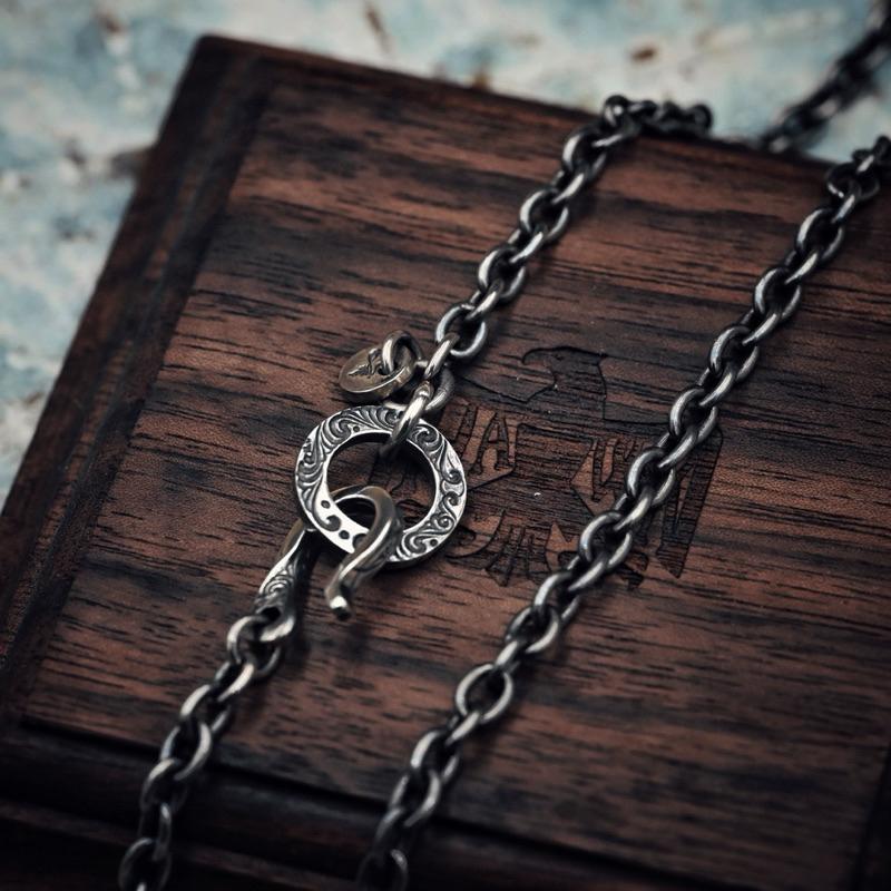 【Hawk Vintage】日本手造 Jinny's 國本正典 唐草 銀鍊 太丸 項鍊 吊墜 3.5mm