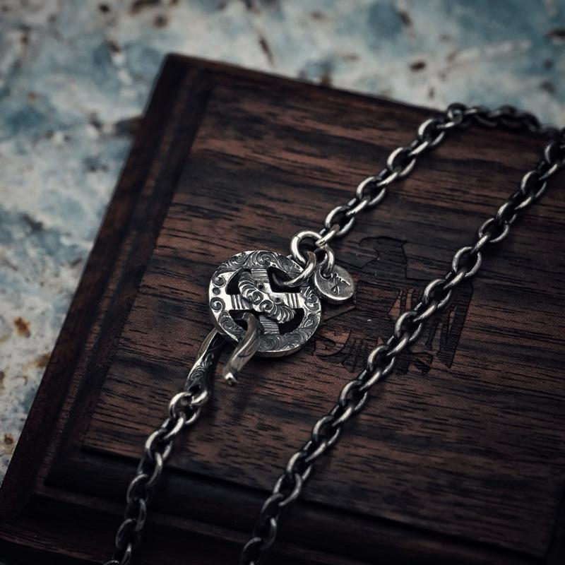 【Hawk Vintage】日本手造 Jinny's 國本正典 唐草 老鷹 銀鍊 太丸 項鍊 吊墜 4.5mm