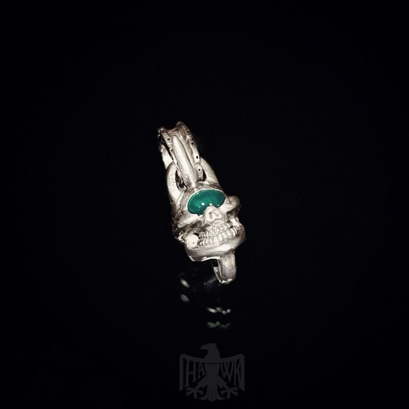 【Hawk Vintage】 《Stop Light Co 高山隆》銀角 車輪環 綠眼 寶石眼 骷髏  角頭 項鍊 吊墜