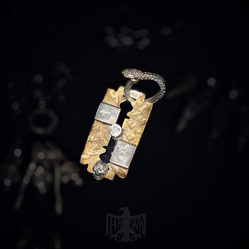 【Hawk Vintage】 《Stop Light Co 高山隆》手敲 滿配 方章  金刀片 銀蛇環 點銀 項鍊 吊墜
