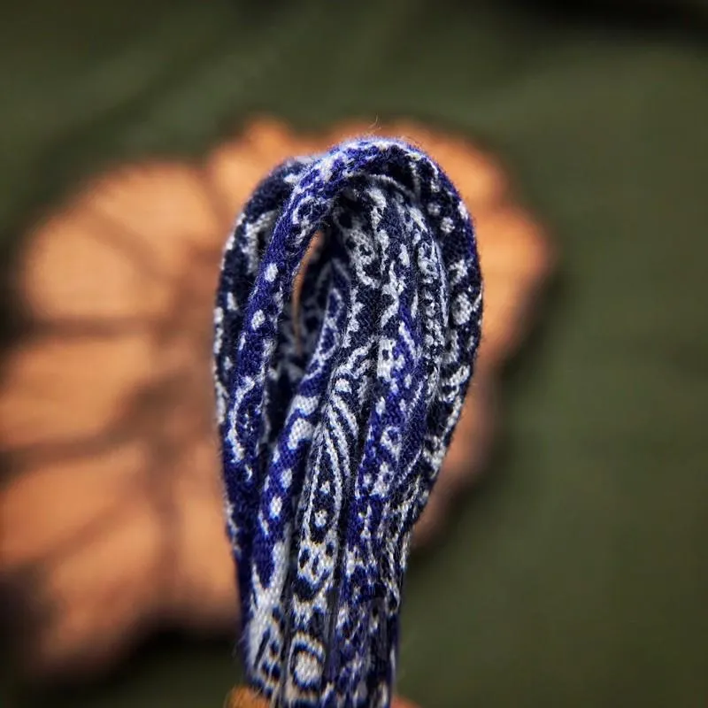 【HawK Vintage】YVES 古布繩｜黑藍拼布腰果花｜串珠 項鍊 Goros 菊地健 La Key 羽毛 銀器 適用