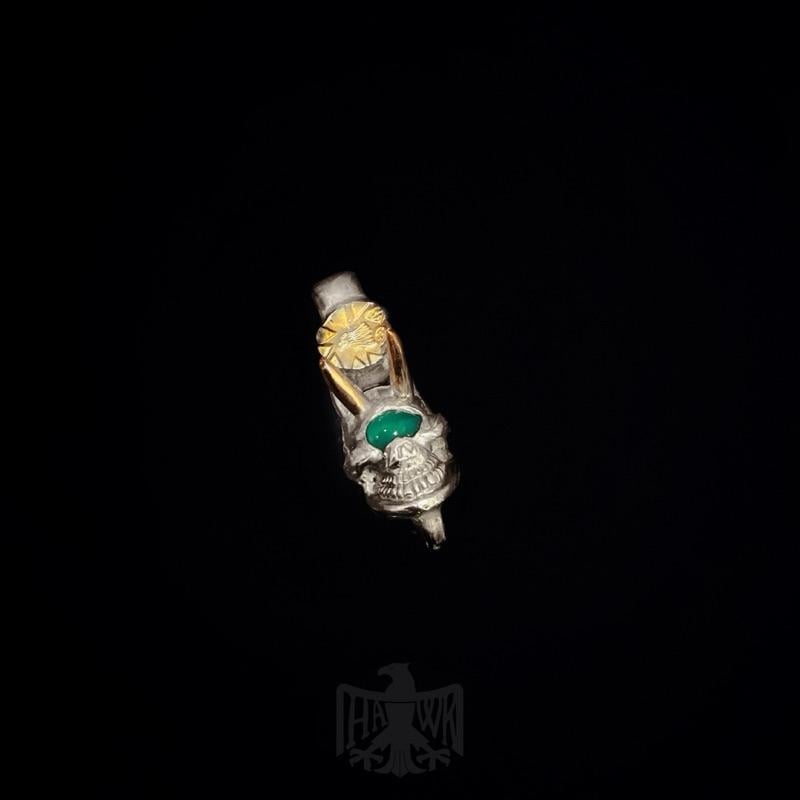 【Hawk Vintage】 《Stop Light Co 高山隆》大環 點金 雙金角 綠眼 滿配 骷髏 頭 項鍊 吊墜