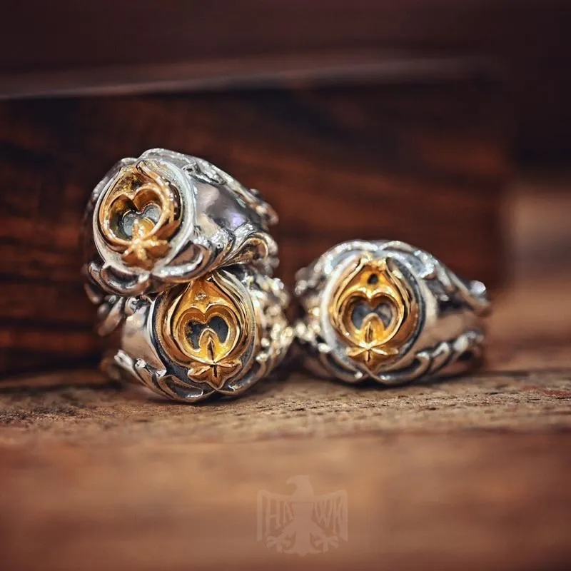 【HawK Vintage】Dear Blossom  點金 唐草月牙鷹 浮雕 唐草 家徽 印台戒 戒指 R- 131