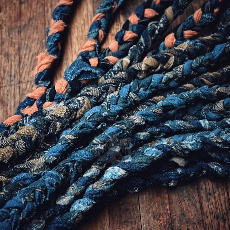 【HawK Vintage】OLD INDUSTRIAL  Indigo Boro Tie 藍染 古布 襤褸 編織 項鍊