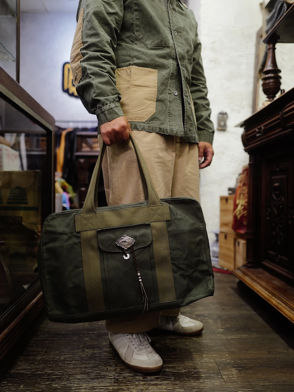 【HawK Vintage】｜Mt.Hill｜日本手造 銀釦 鹿皮 帆布 防潑水 行李包 Kit Bag
