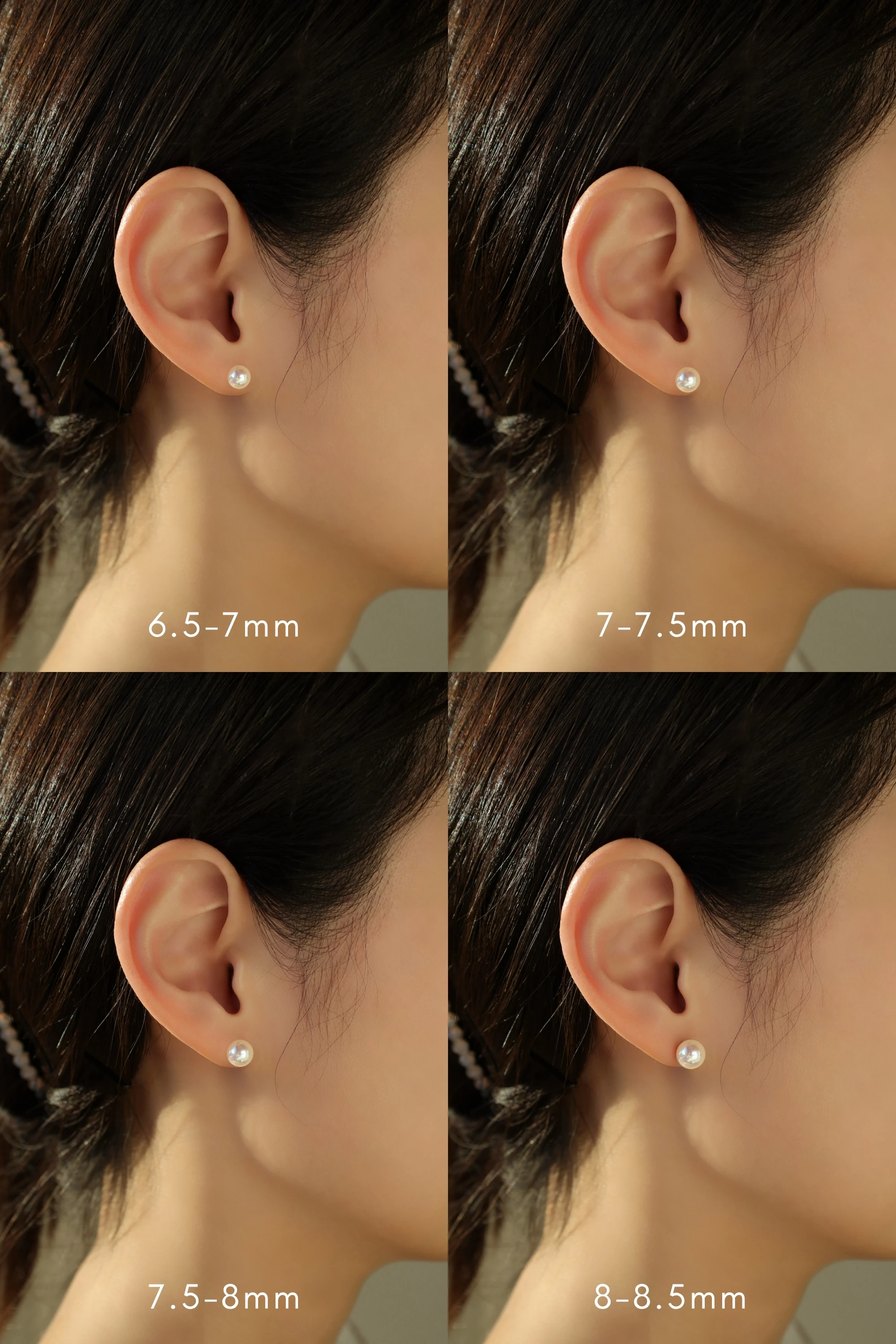 Akoya天然珍珠耳環6.5mm-8.5mm實戴照