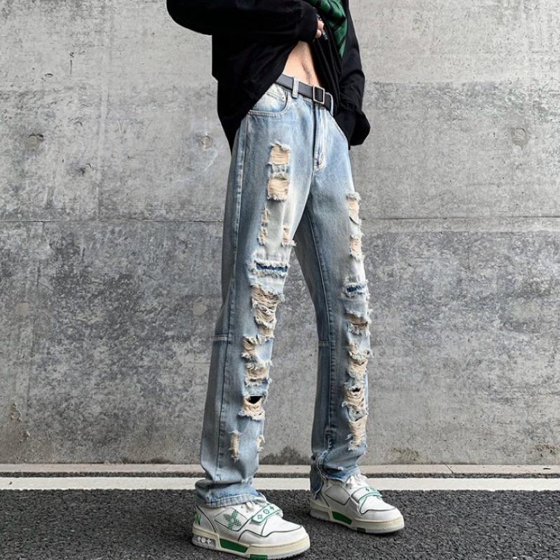 ■3LINE.S賠本出清■美式街頭牛仔褲 美式牛仔褲 牛仔褲 破洞牛仔褲 小直筒 修身版型（M5809)