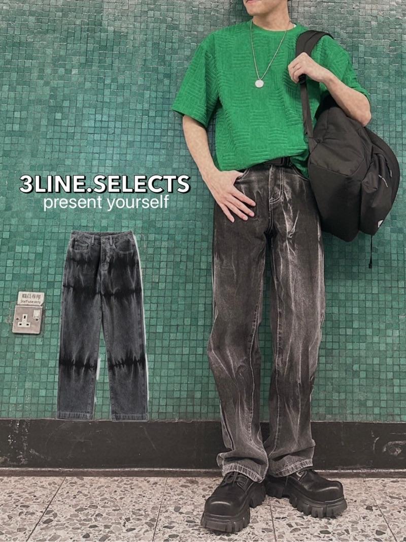 ■3LINE.S■韓系 水洗火焰 爆炸好看 牛仔褲 寬鬆 牛仔長褲 闊腿長褲 牛仔褲 水洗 寬鬆版型 長褲(N817)