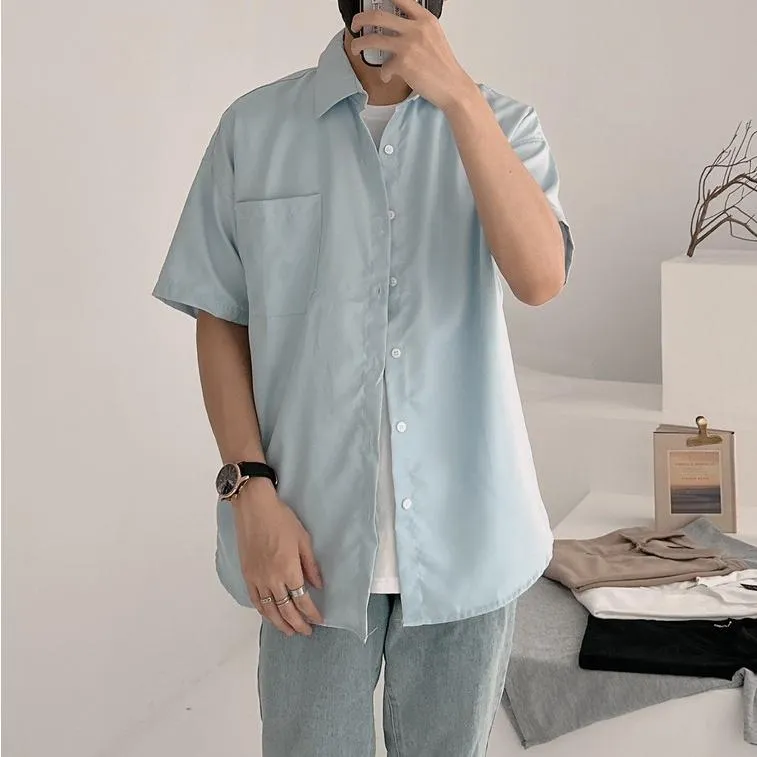 ■3LINE.S售完不補■韓國 素面襯衫 口袋襯衫 OVERISZE 短袖襯衫 落肩設計 長袖襯衫 襯衫 男女不拘