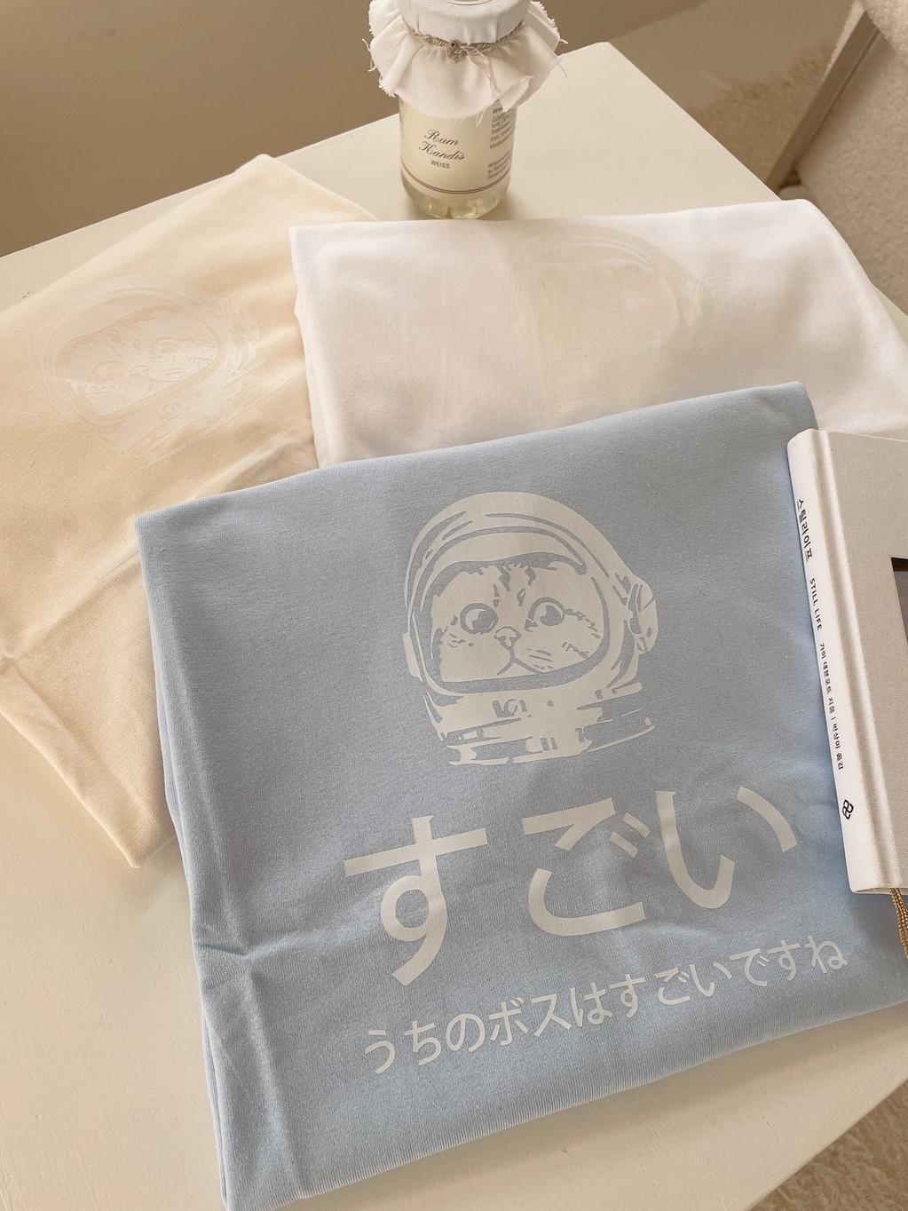 ■3LINE.S賠本出清■太空貓咪 純棉材質 7.2OZ 短袖 短T 寬鬆版型 男女不拘(0023)