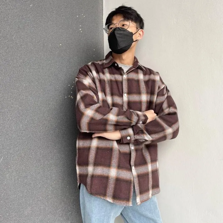 ■3LINE.S賠本出清■格紋衫 古著襯衫 毛呢襯衫 長袖襯衫 日系格紋衫 古著襯衫 情侶裝 男女不拘