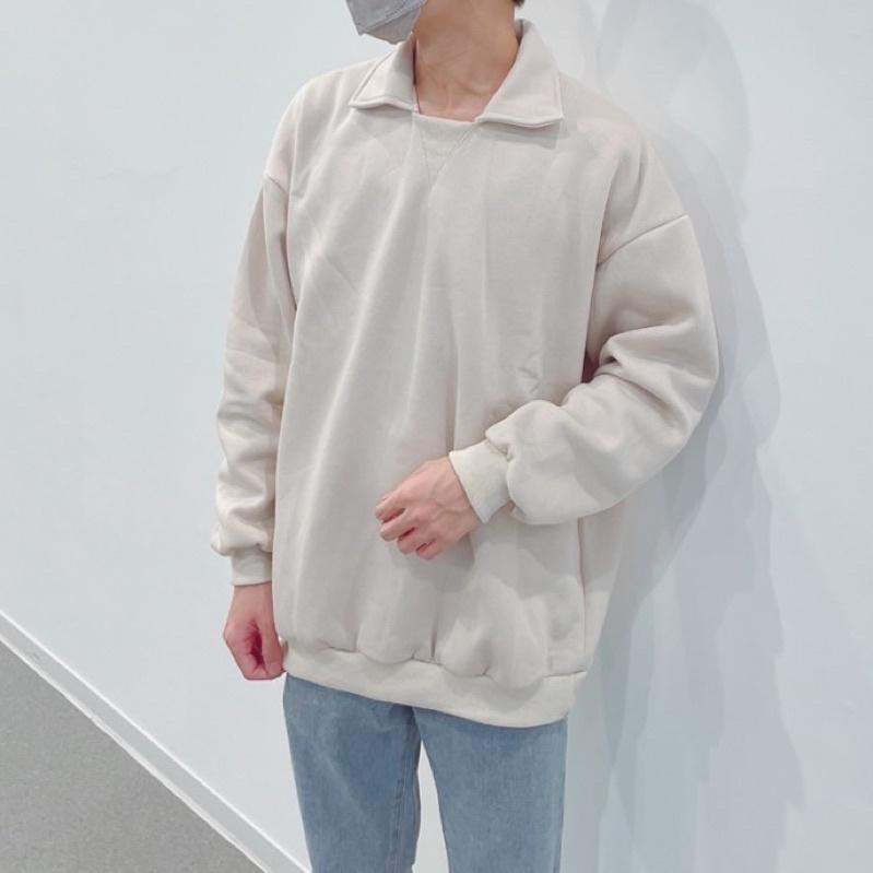 ■3LINE.S賠本出清■韓國 大學T POLO領 長袖 內刷毛 OVERSIZE 男女不拘(98033)