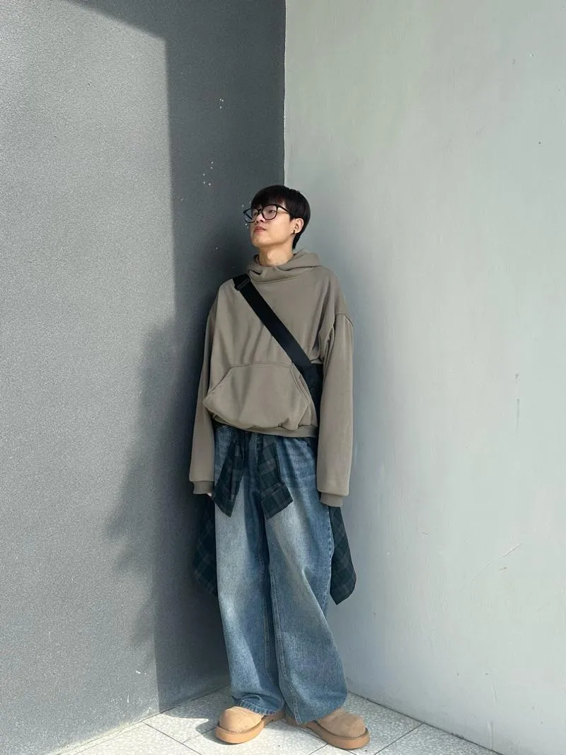 ■3LINE.S■高質量 復古手刷染牛仔褲 增高視覺 牛仔布 後鬆緊腰圍 牛仔褲 長褲 中性風 男裝牛仔褲