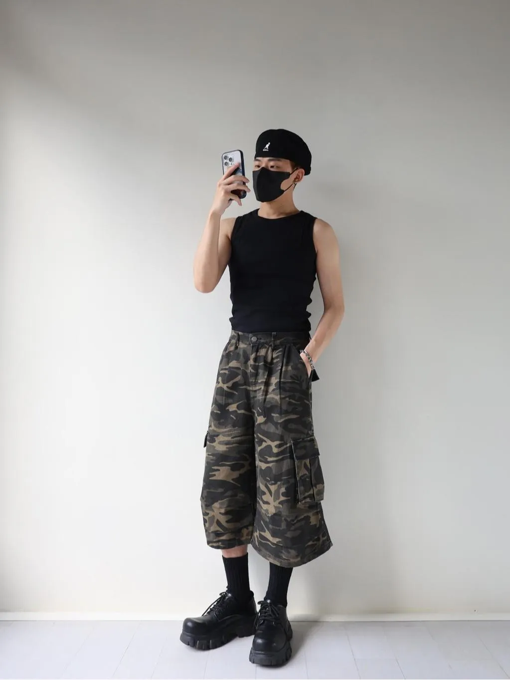■3LINE.S■高質量版 迷彩七分褲 工裝設計 水洗迷彩 寬鬆版型 男女不拘