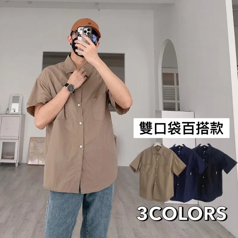■3LINE.S■雙口袋襯衫 CITYBOY 登山布料 襯衫 短袖襯衫 日系襯衫 寬鬆版型 男女不拘(K1712)
