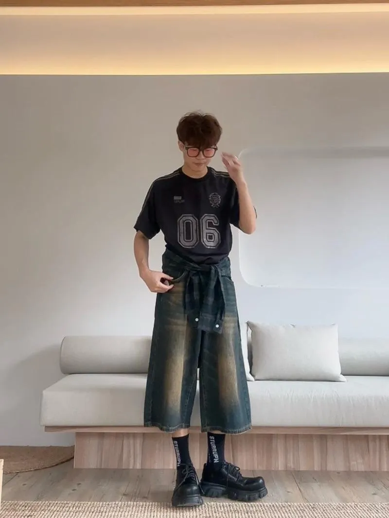 ■3LINE.S■高質量版 牛仔七分褲 短褲 VIBA 水洗牛仔 復刻款式 寬鬆版型 男女不拘
