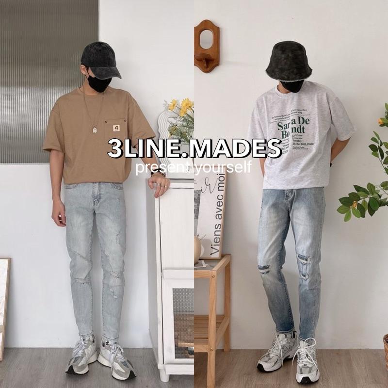 ■3LINE.S■韓國 牛仔褲 牛仔長褲 窄版 修飾腿型 工作褲 修身 鬆緊 長褲 男女不拘