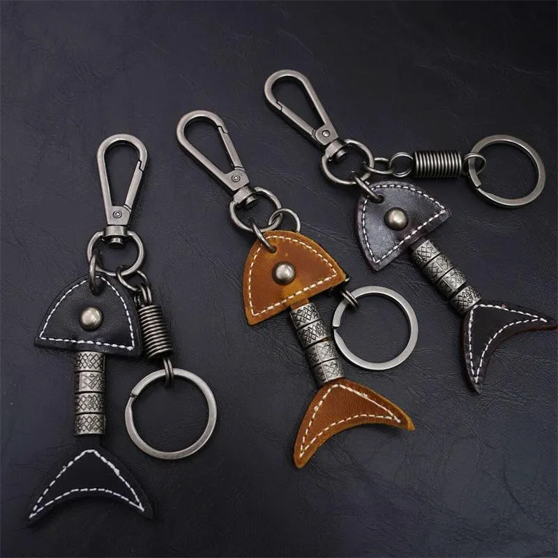 ■3LINE.S■日系復古VINTAGE頭層牛皮魚造型鑰匙扣
