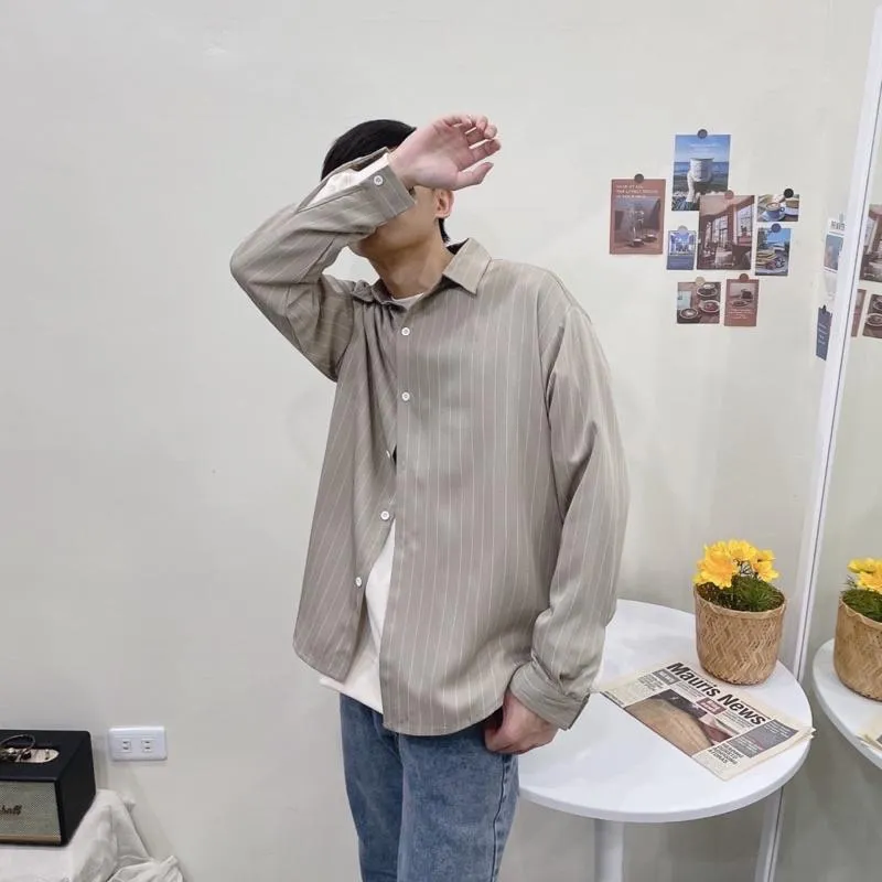 ■3LINE.S售完不補■韓國 高質感 抗皺 條紋襯衫 滑面 長袖襯衫 寬鬆 落肩 OVERSIZE 男女不拘