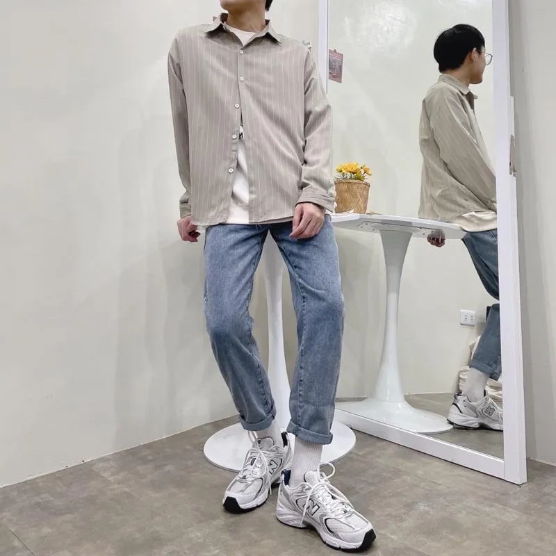 ■3LINE.S售完不補■韓國 高質感 抗皺 條紋襯衫 滑面 長袖襯衫 寬鬆 落肩 OVERSIZE 男女不拘