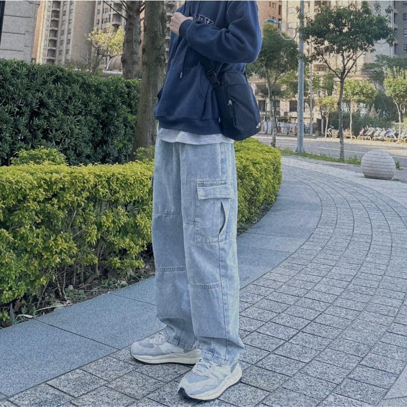 ■3LINES售完不補■日系 牛仔寬褲 繭型褲 水洗牛仔 日系牛仔褲 情侶褲 工作褲 長褲