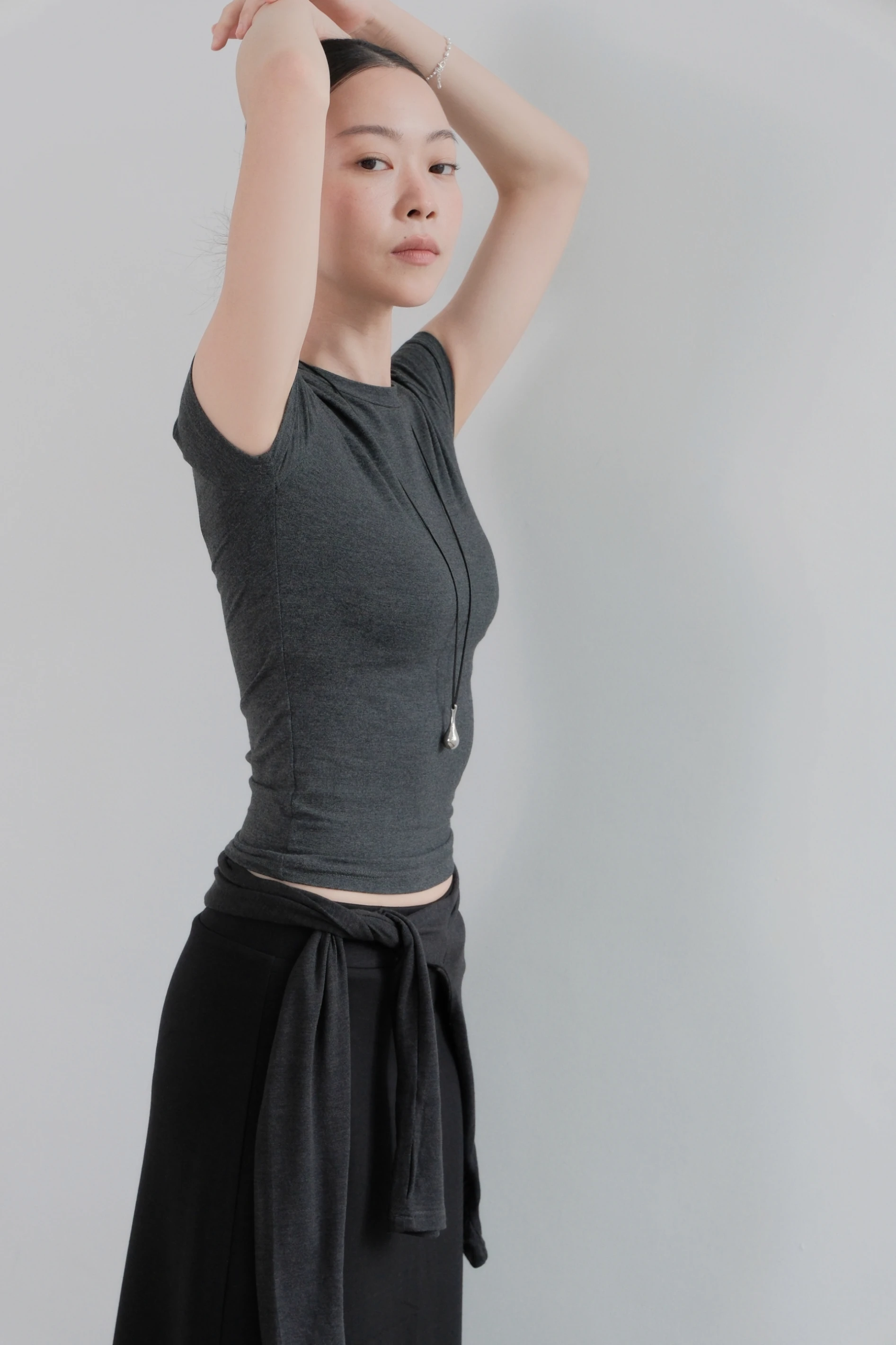 Slim Fit Soft Tee | 順身柔彈修飾短Tee(Grey)