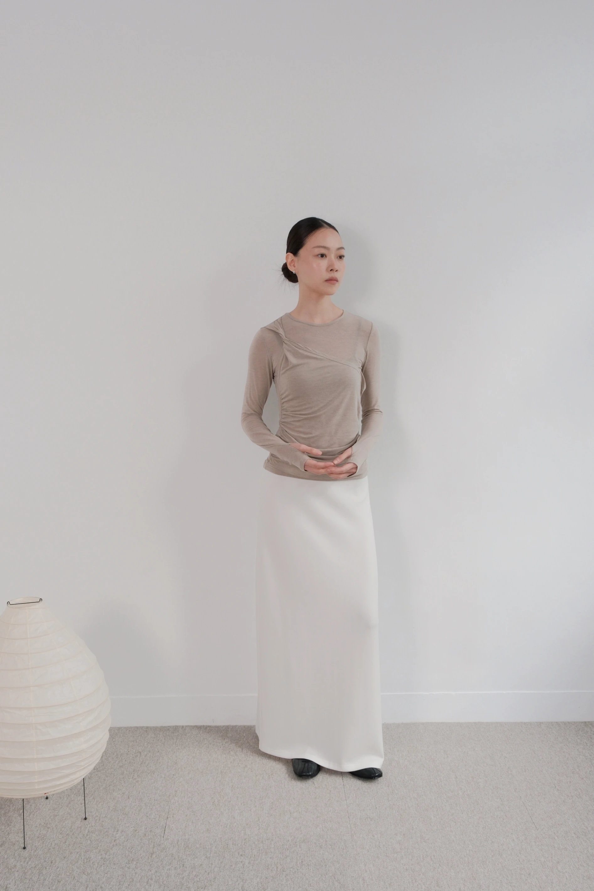 TENCE Soft Wrap Top｜天絲扭結假兩件上衣(燕麥杏灰)