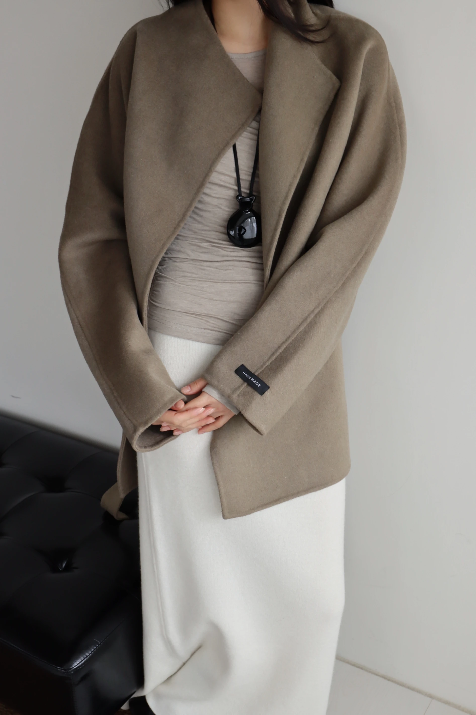 Stillness Wrap Coat ｜極簡翻領羊毛大衣(Mocha Green)