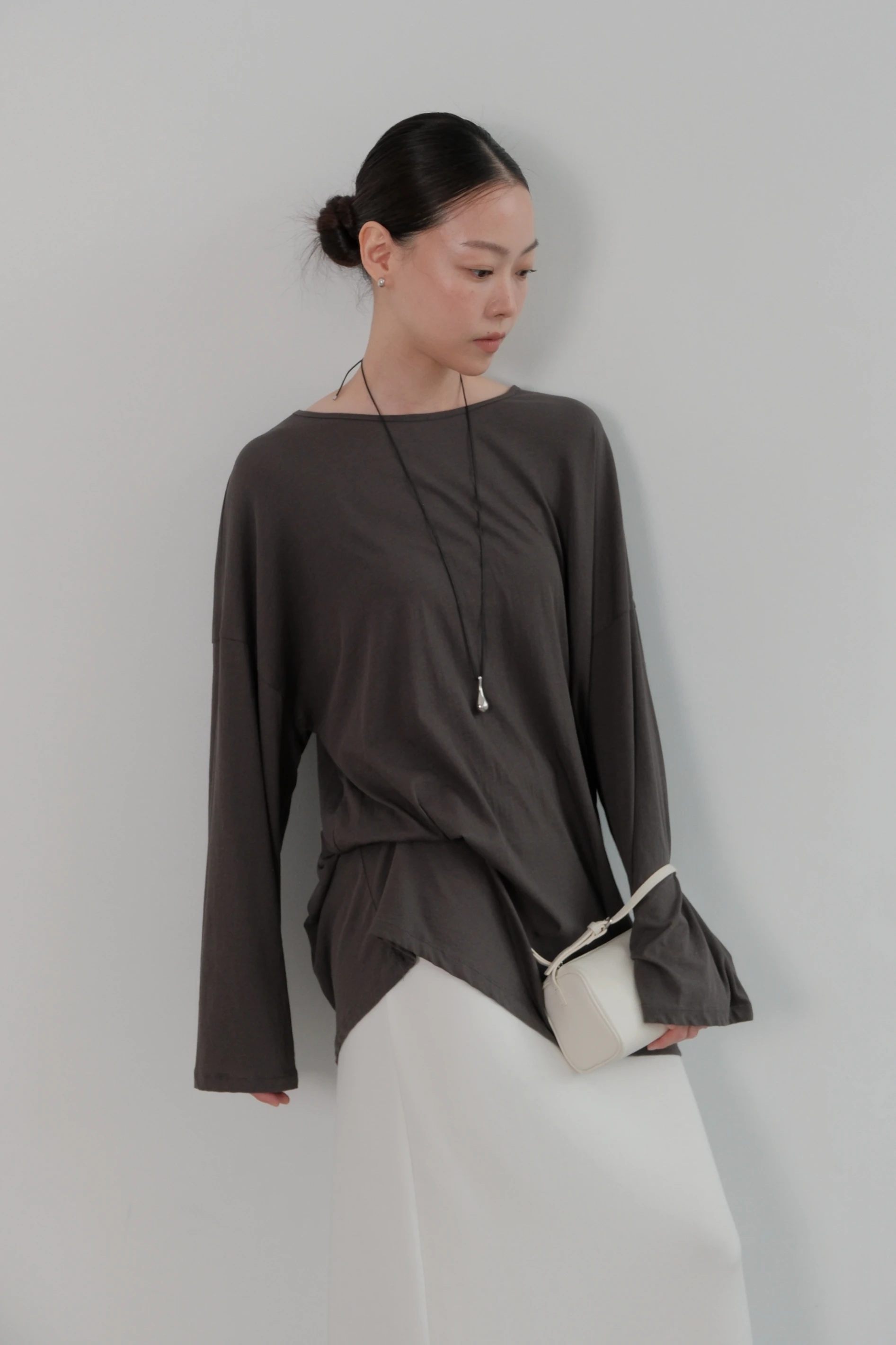 Pima Essential Oversized Tee  | 馬棉寬鬆長袖TEE(灰/白)