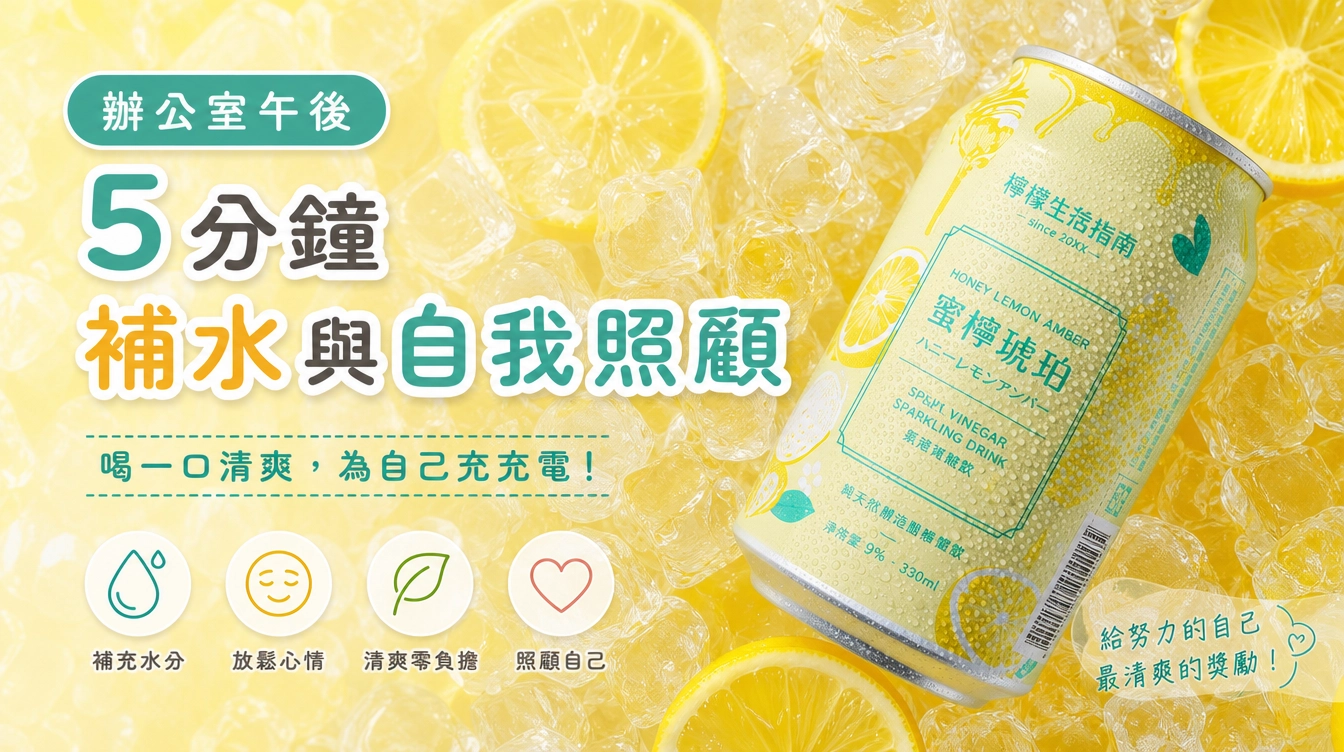 辦公室午後5分鐘補水與自我照顧儀式，享受低卡無負擔的檸檬氣泡水