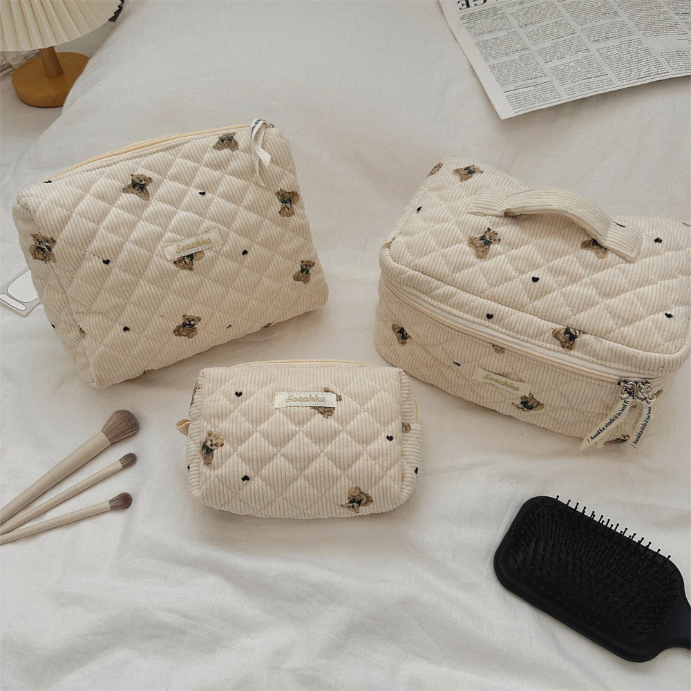 棉格熊熊刺繡收納包