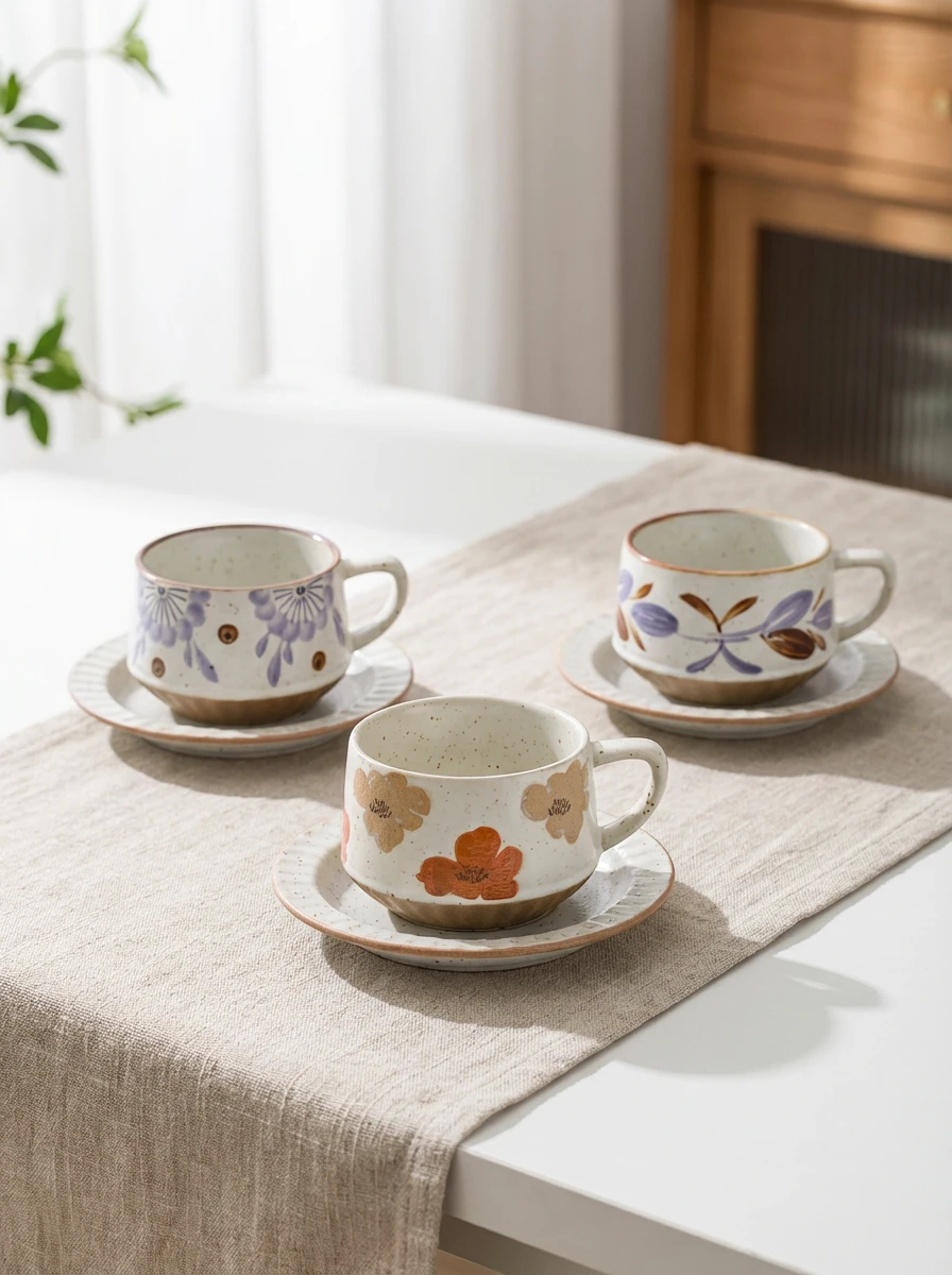 日雜粗陶繁花早餐杯盤