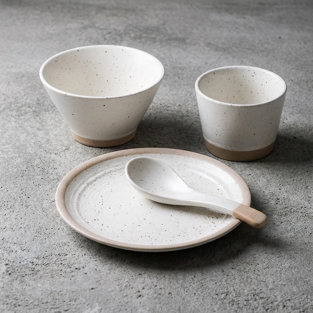 墨點白陶瓷窯變餐具四件組