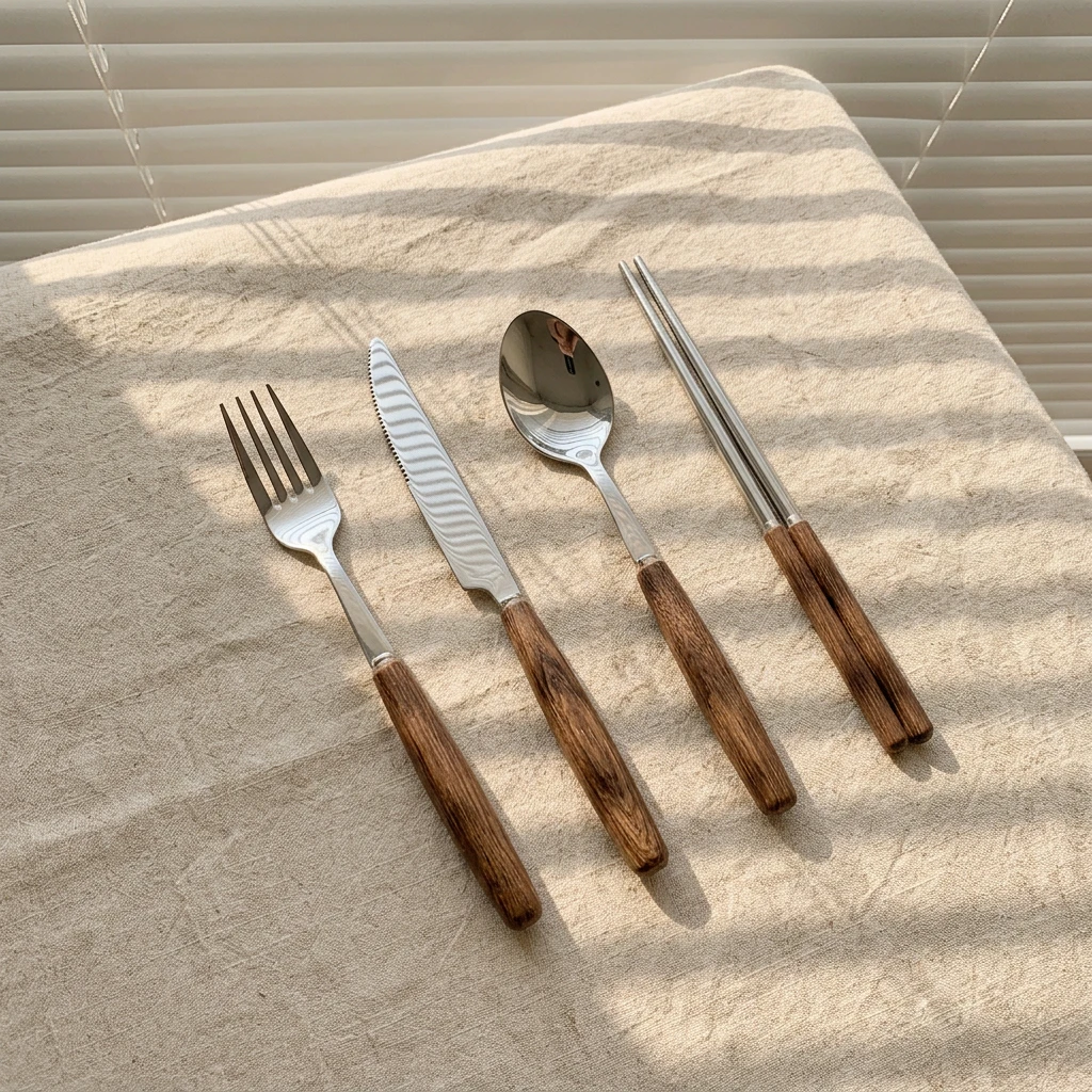 木質不鏽鋼餐具四件組