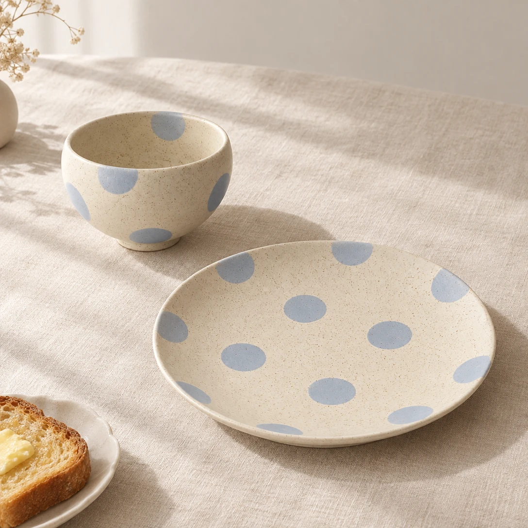 Haze Dot 霧藍波點陶瓷餐具