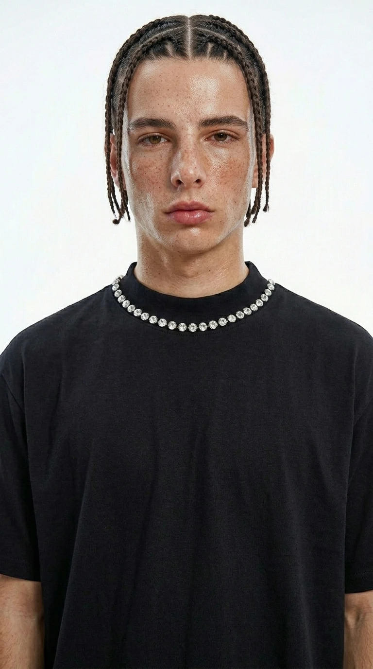 PINBRO Crystal Chain Collar Tee