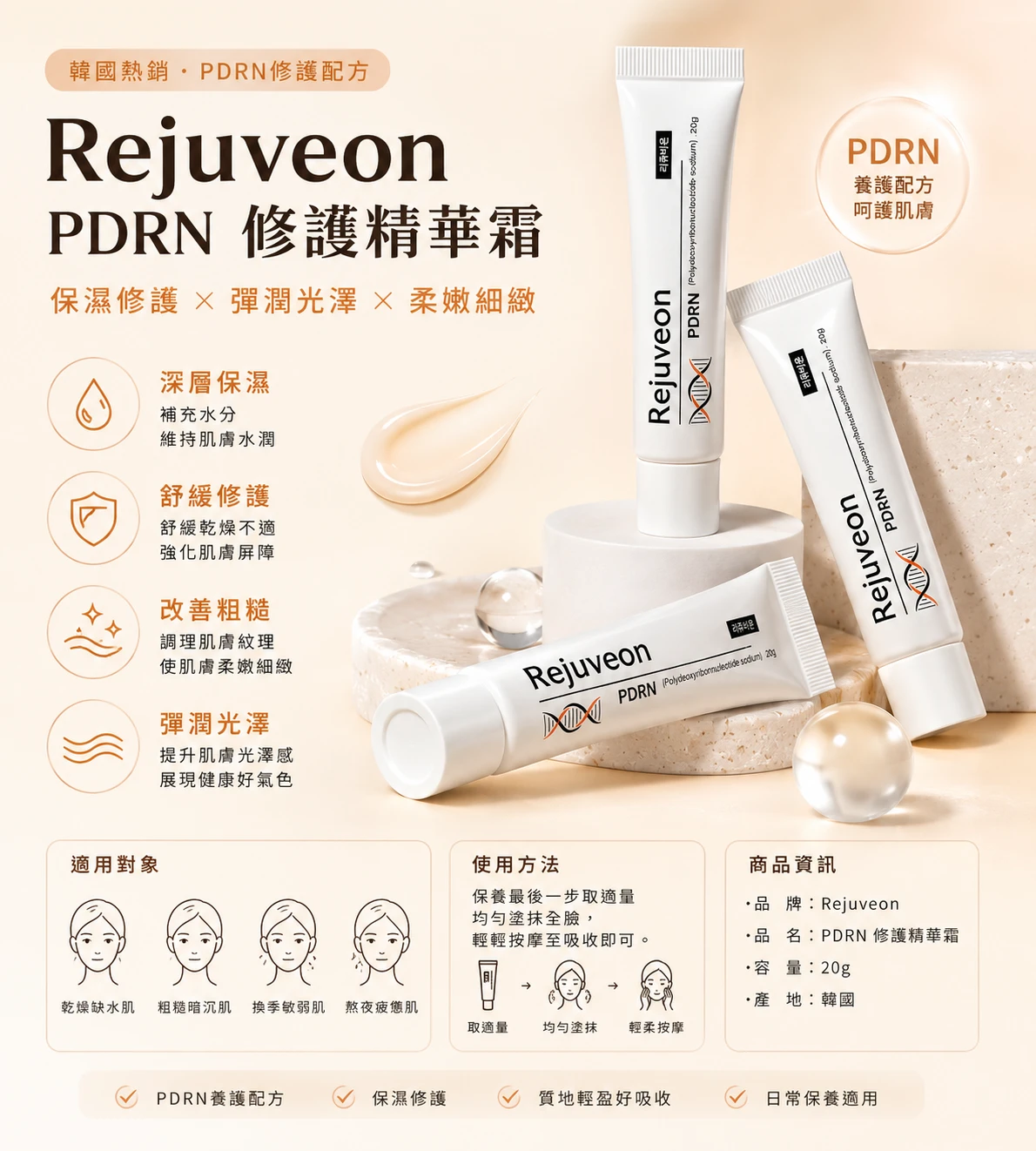 現貨 Rejuveon PDRN 修護精華霜