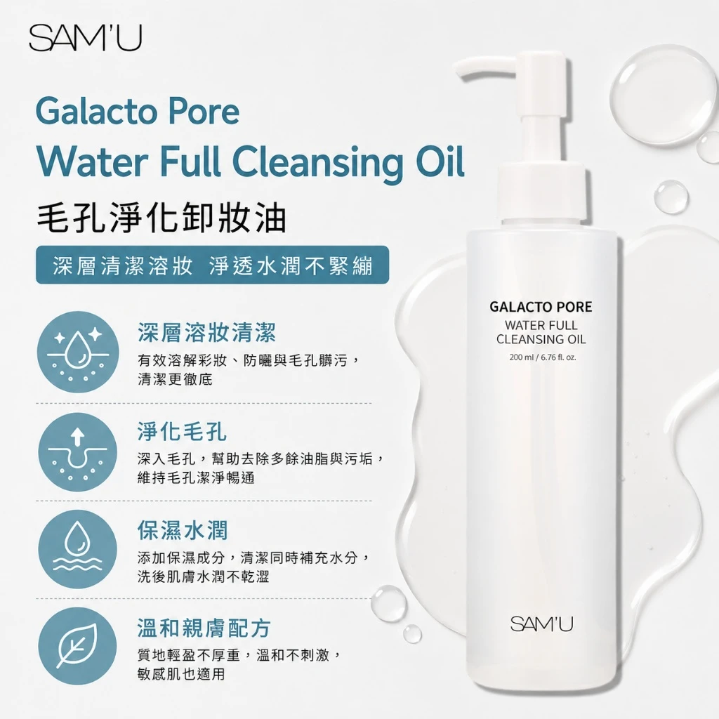 現貨 SAM’U Galacto Pore 毛孔淨透卸妝油 200ml
